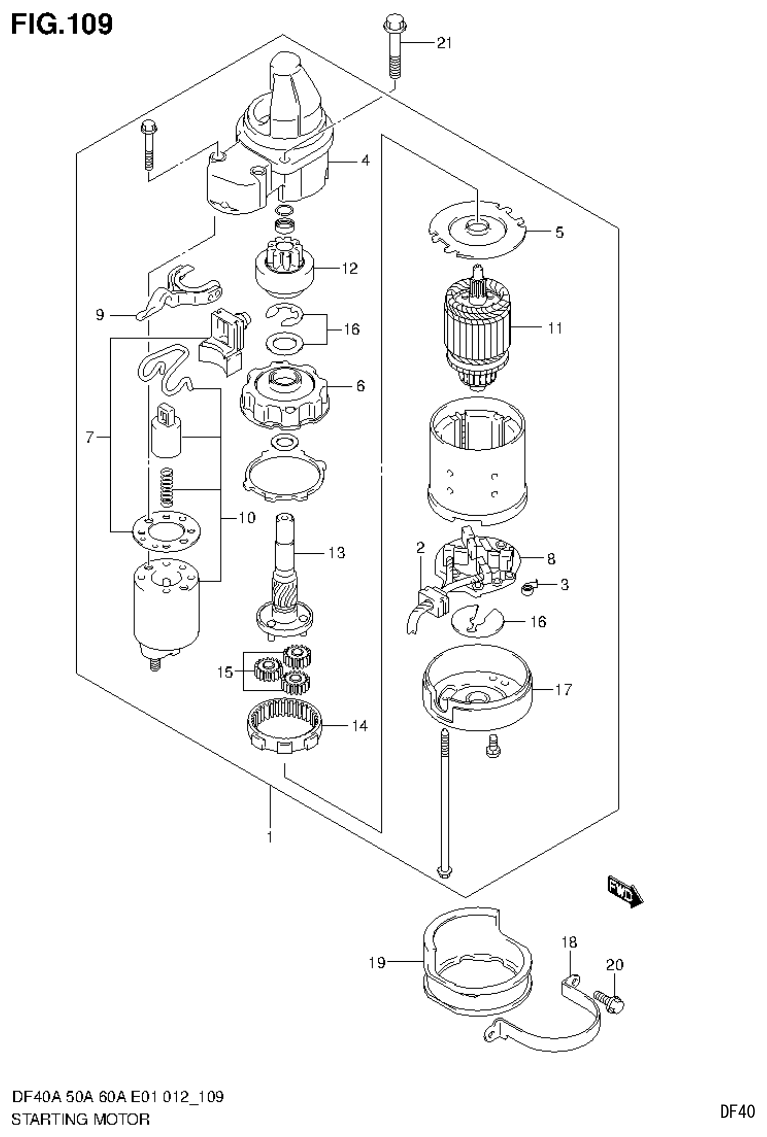 Suzuki DF40AST, DF50A, DF50ATH STARTING MOTOR parts diagram
